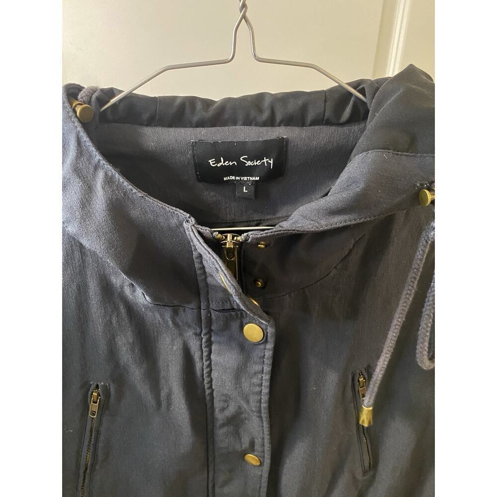 Eden Society Holly Hooded Utility Cargo Jacket L Dark Gray Drawstring Waist - Picture 7 of 14